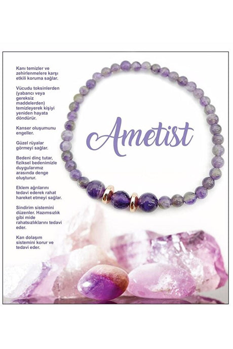 Amethyst Natural Stone Bracelet - 4mm Beads, 18-19cm Length