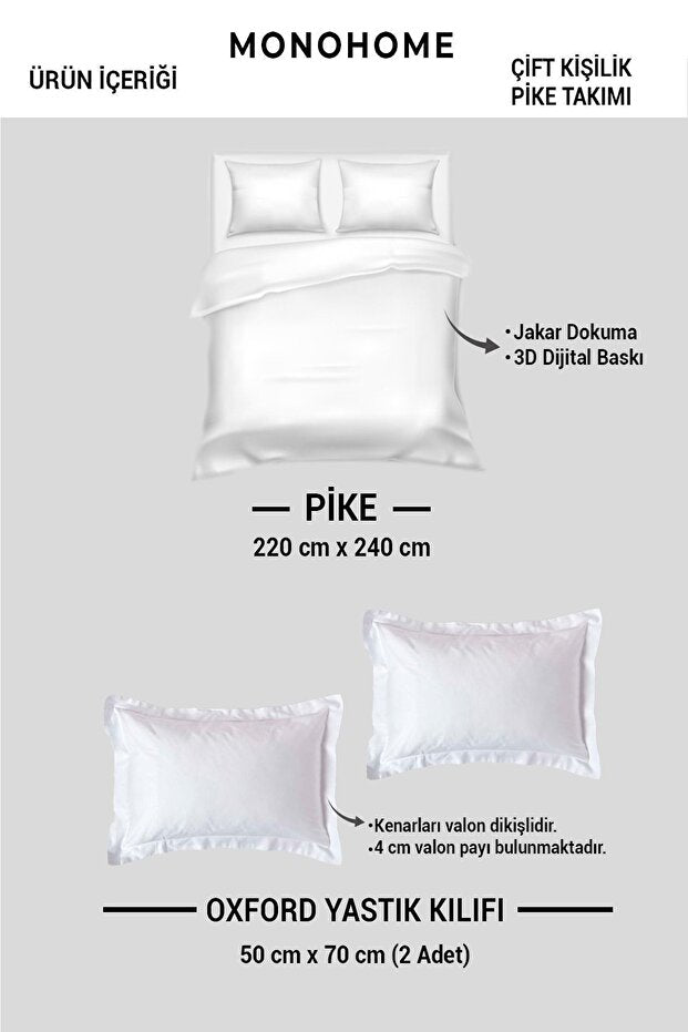 Luxury 100% Cotton Double Pique Bedspread Set - 3 Pieces