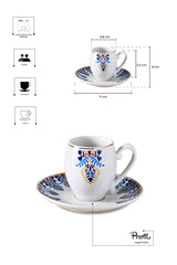 Porcelain Coffee Cup & Saucer Set - Blue Pattern, 6 Person (100ml)