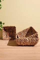 3-Piece Woven Natural Fiber Square Storage Baskets Set
