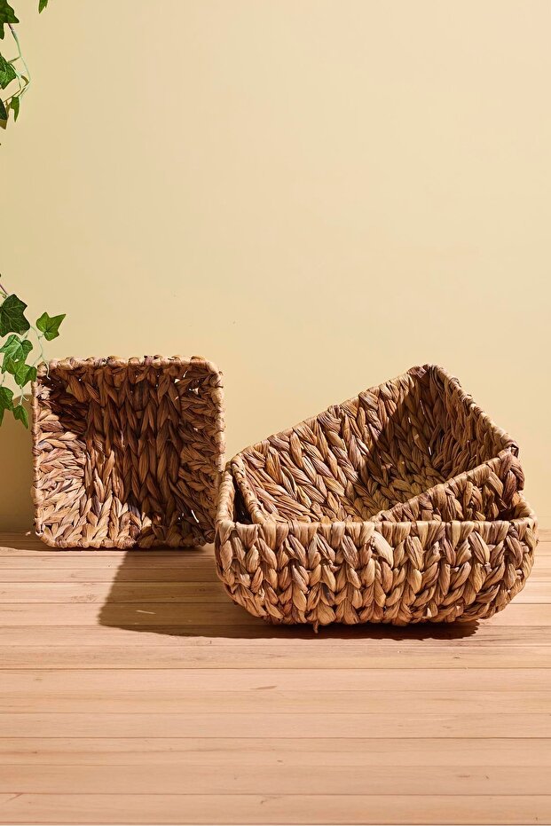 3-Piece Woven Natural Fiber Square Storage Baskets Set