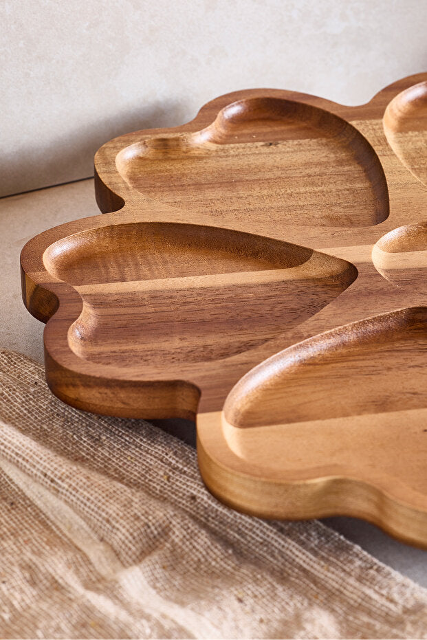 Acacia Rotating Heart Serving Stand - 30 cm Multi-Compartment Tray