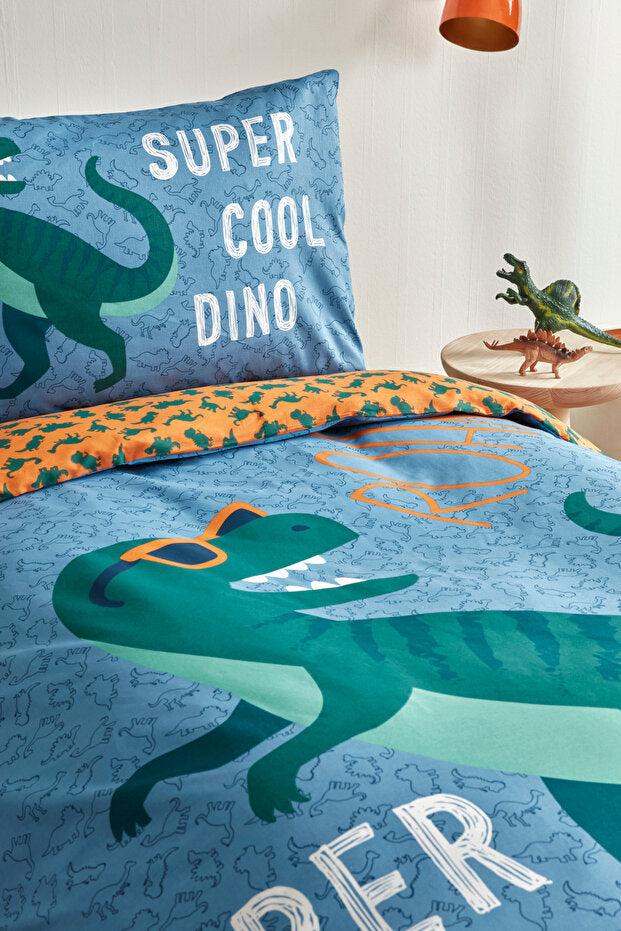 Young Cool Dino - 100% Cotton Single Duvet Cover Set