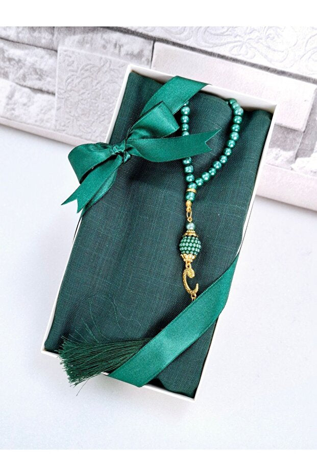 Elegant Headscarf & Pearl Prayer Beads Gift Set - Boxed