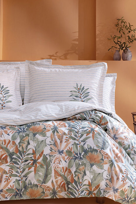 Amy Double Ranforce Duvet Cover Set - Tropical Leaf Print