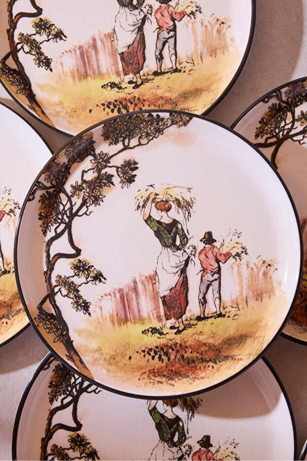 Old English The Gleaners Ceramic Dessert Plate Set - 6 Pieces, 21 cm