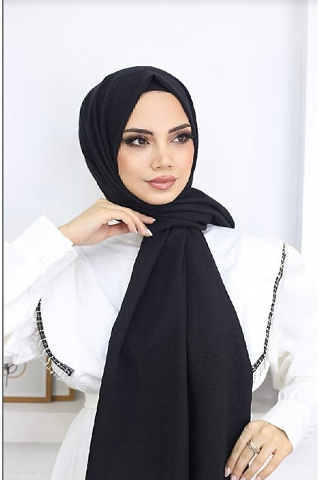 Women's Black Cotton Jazz Shawl, Non-Slip & Iron-Free