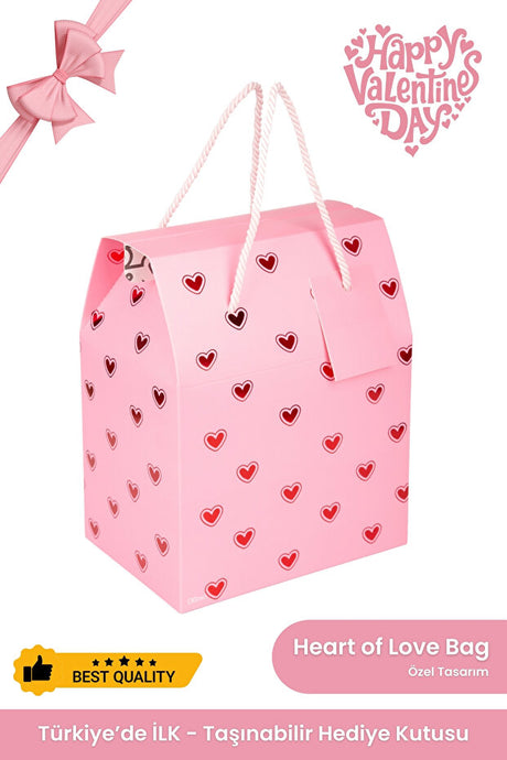 Pink Heart Portable Gift Box & Bag for Valentine's Day