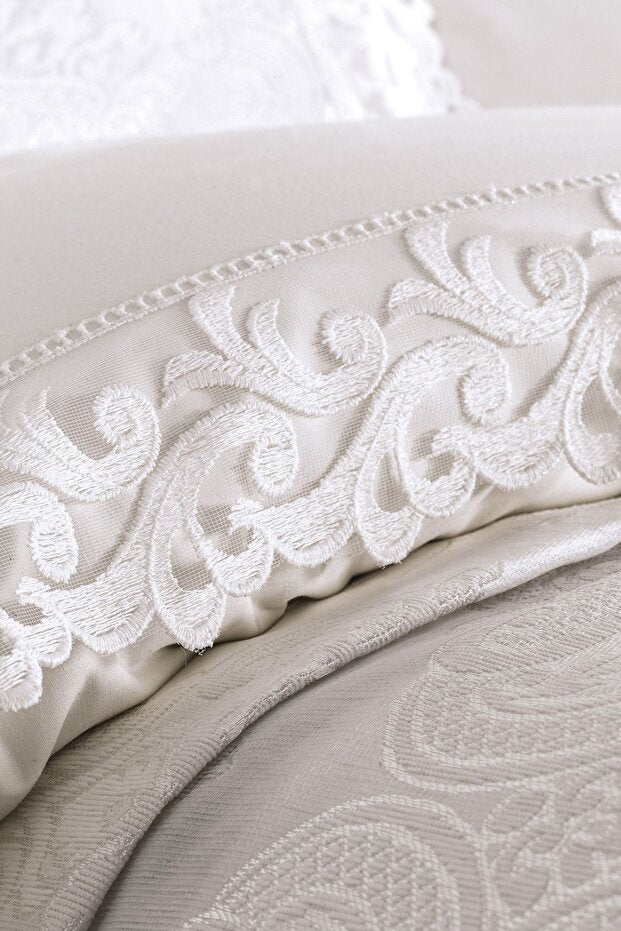 French Lace Belinda Bridal Bedding Set - 7 Pcs Cream