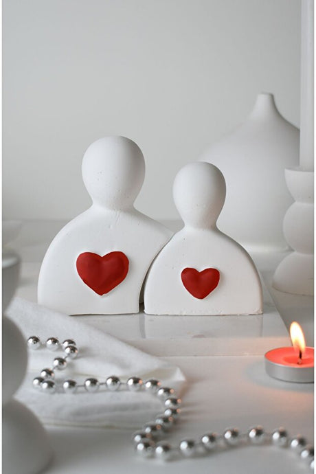 Red Heart Lover Figurines - Concrete Valentine's Day Decor