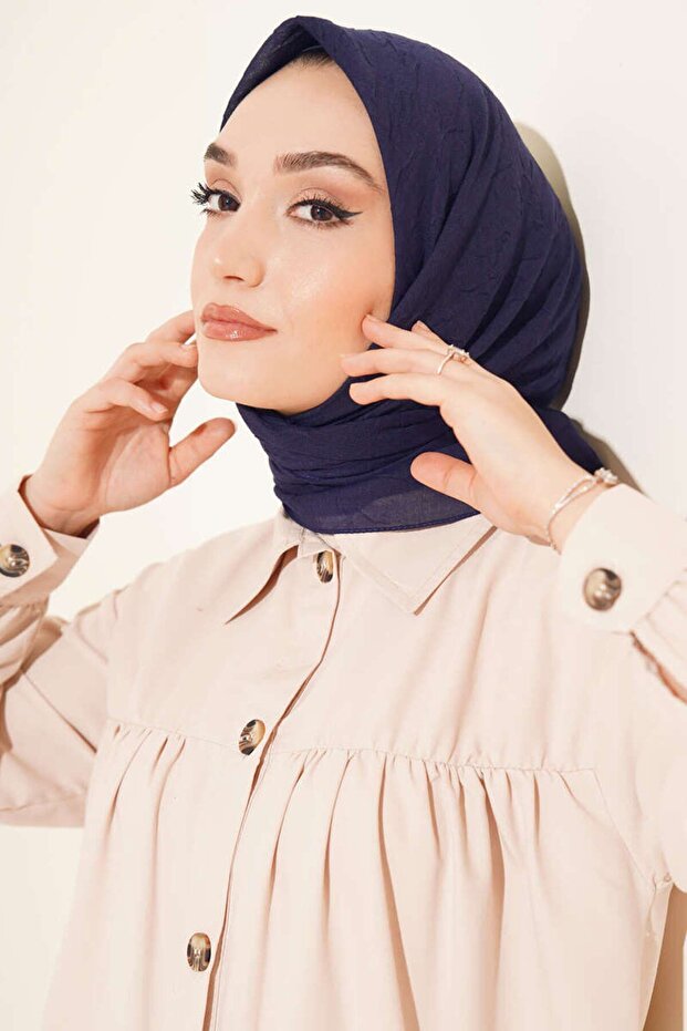 Premium Bamboo Crush Scarf - Lightweight & Breathable Navy