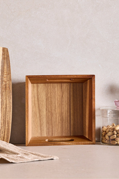 Acacia Wood Bread Basket - 20x20x6 cm Serving Tray