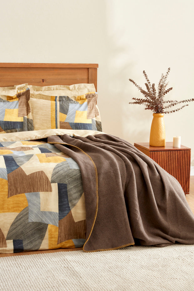 Bertin Double Cotton Duvet Cover & Blanket Set - Brown