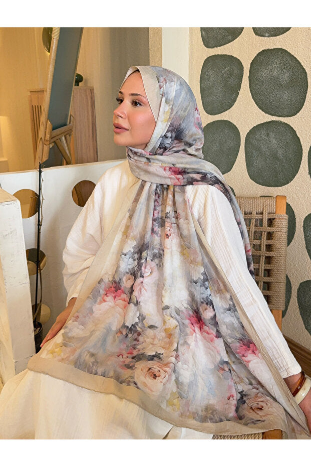 Patterned Bamboo Shawl - Soft & Firm, Beige Grey ()