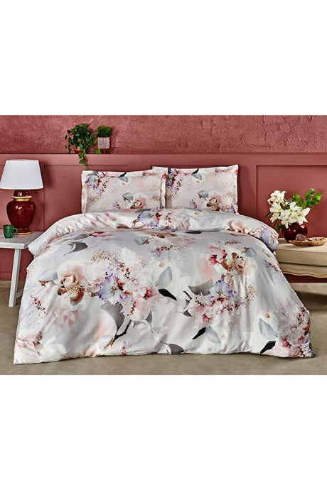 Evander Double Sateen Duvet Cover Set - Elegant Floral Design