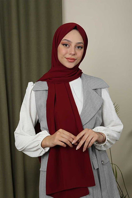 Medine Silk Feel Shawl - Burgundy, Iron-Free