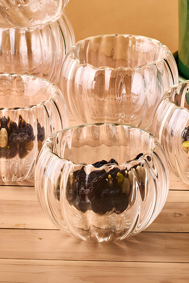 6-Piece Double-Walled Glass Serving Bowls - 6.1x3.5 cm
