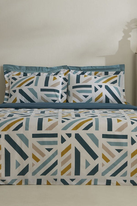 Morgan 100% Cotton Double Duvet Cover Set - Green Geometric