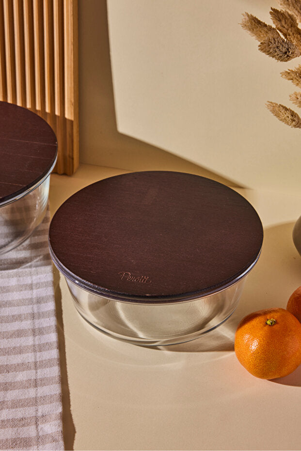 970ml Round Glass Storage Jar - Airtight Wooden Lid