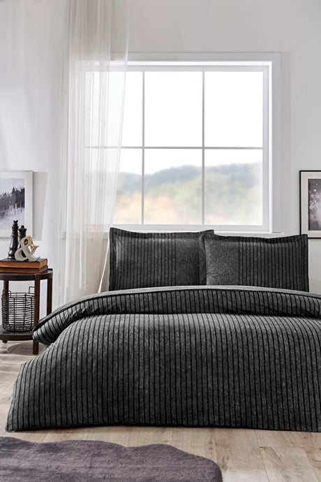 Noir Single 3-Piece Striped 100% Cotton Duvet Cover Set