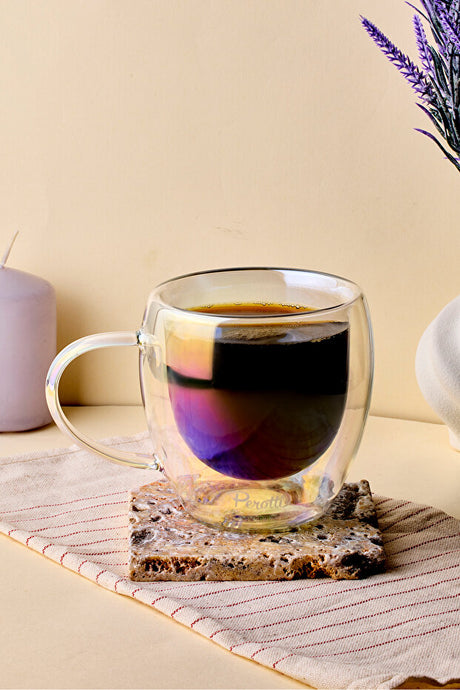 Stylish Iridescent Double Wall Glass Mug for Coffee & Tea - 250ml