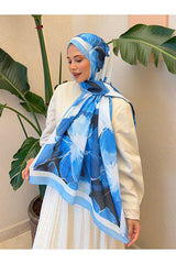 Retro Floral Cotton Soft Shawl - Blue & White