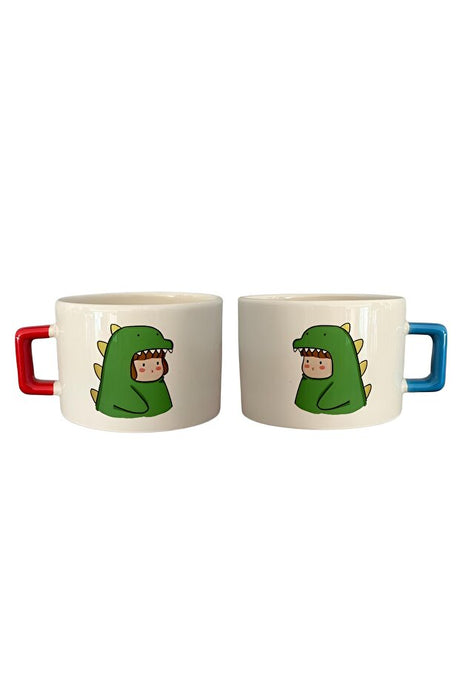 Dinosaur Costume Couple Mugs - Set of 2 for Latte & Nescafe Lovers
