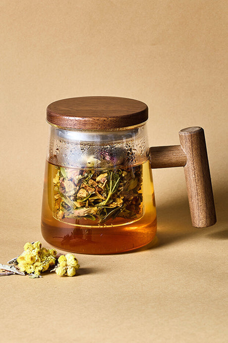 Borosilicate Glass Tea Infuser Mug with Acacia Wood Handle - 500ml