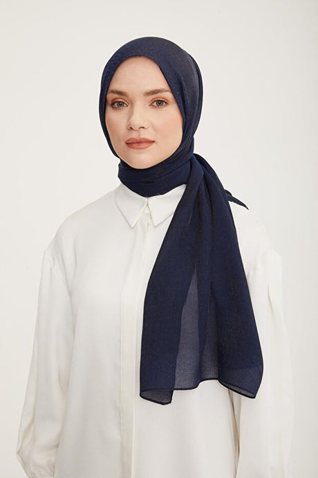 Shiny Logo Detailed Navy Viscose Blend Shawl