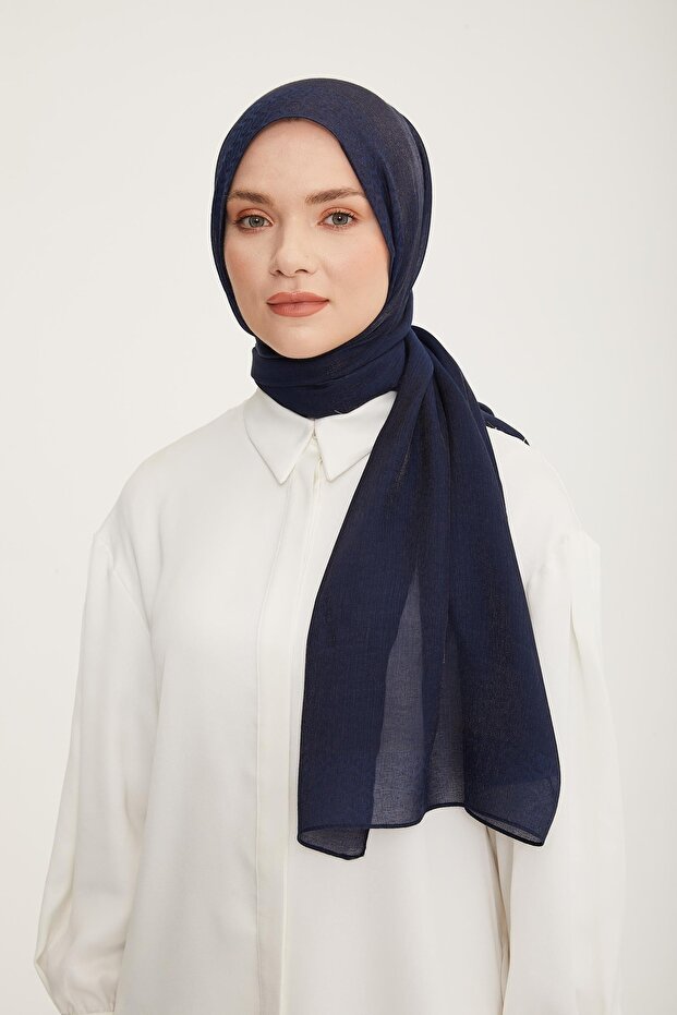 Shiny Logo Detailed Navy Viscose Blend Shawl