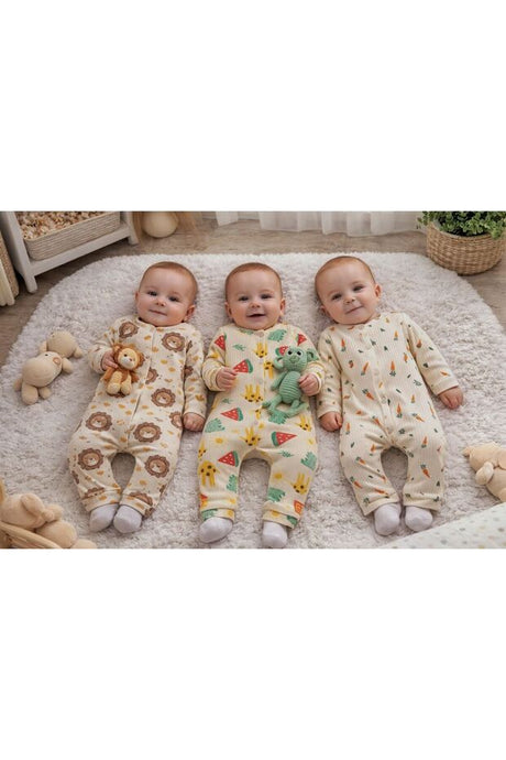 Baby 100% Cotton Romper 3-Pack - Lion, Giraffe & Carrot Designs