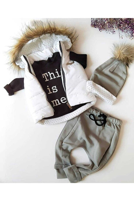 Unisex Baby 3-Piece Outfit Set with Padded Vest - 3-6 Months
