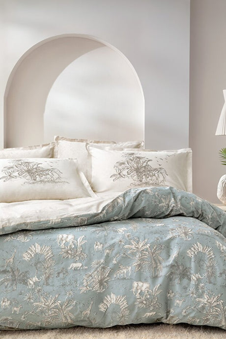 Aster Single 100% Cotton Ranforce Duvet Cover Set - Sage
