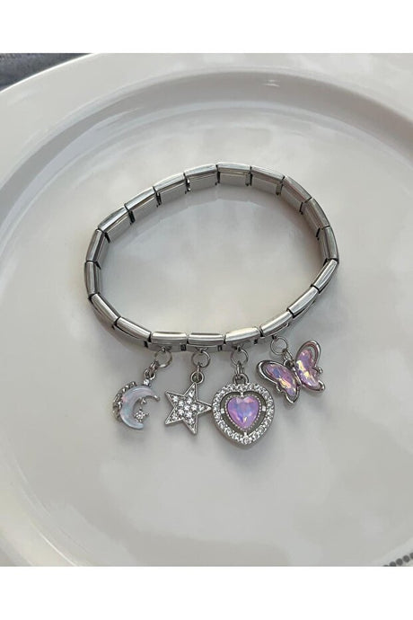 Italian Charm Steel Bracelet - Dazzling Dangling Design 18cm