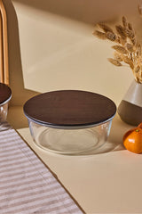 1300ml Round Glass Storage Jar with Wooden Lid