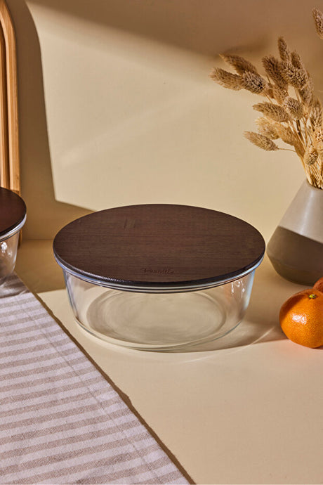 1300ml Round Glass Storage Jar with Wooden Lid