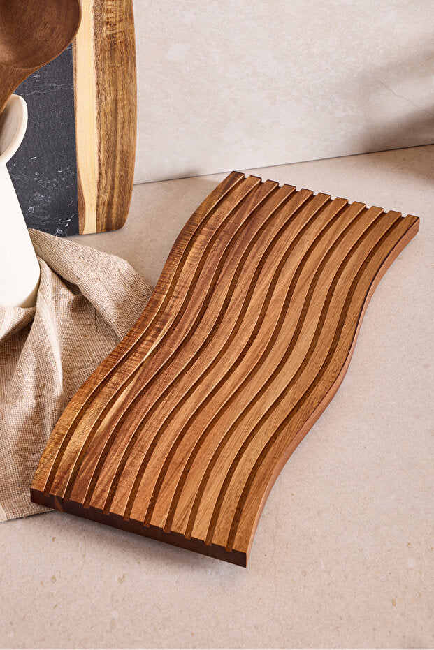Acacia Wood Wavy Design Serving & Cutting Board - 39x17 cm
