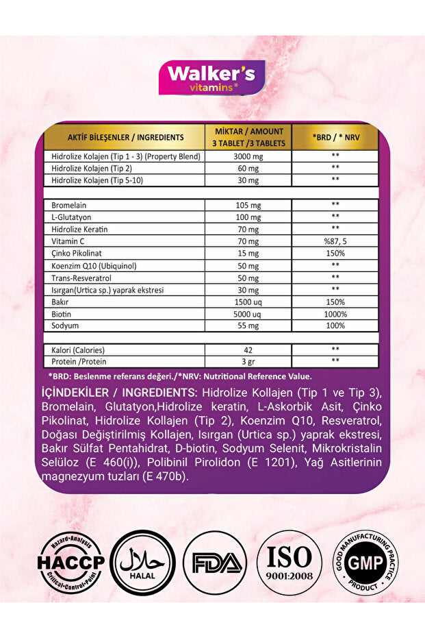 5 Arten von Kollagen mit Keratin, Biotin, Zink - 60 Tabletten