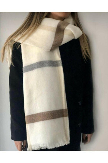Cream Striped Acrylic Shawl & Scarf