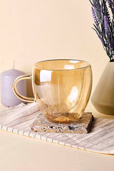 Amber Double-Walled Glass Mug - 240ml Capacity
