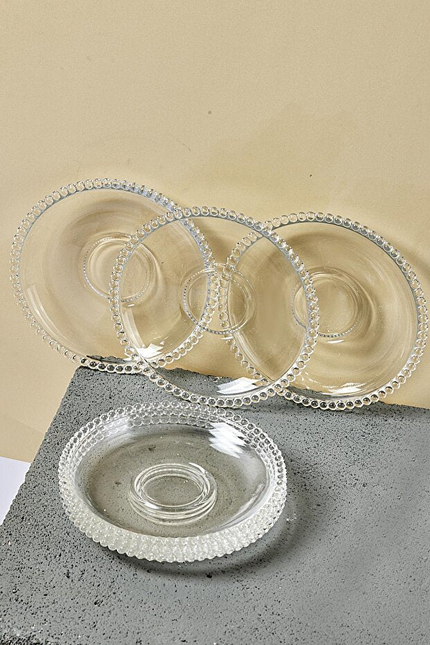 Girona 12cm Glass Tea Saucers - Set of 6 with Beaded Edge