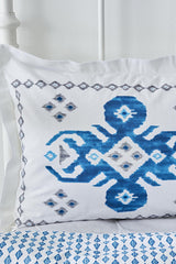 Neos Blue 100% Cotton Double Duvet Cover Set - Ikat Pattern