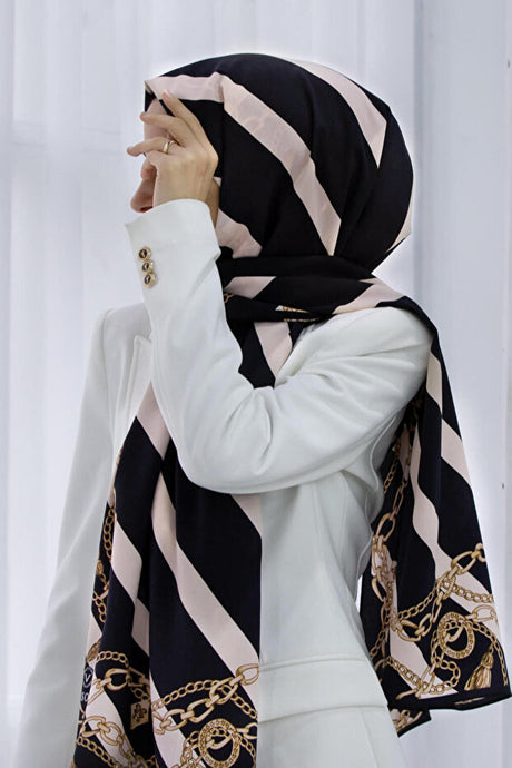 Luxury Medina Silk Shawl - Striped & Chain Pattern