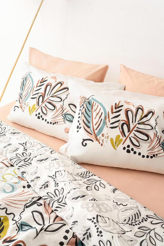 Gloria 100% Cotton Double Duvet Cover Set - Vibrant Leaf Design