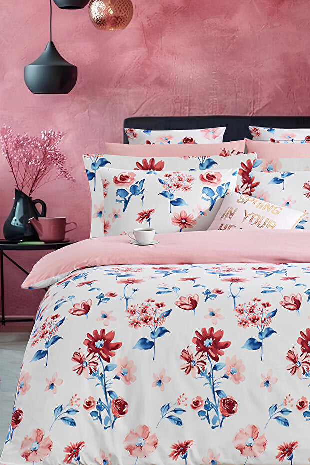 Double Fitted Sheet Duvet Cover Set - Daisy White Cotton