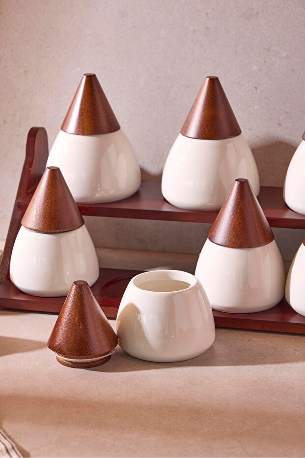 Porcelain 7-Piece Spice Jar Set - Decorative Kitchen Organizer