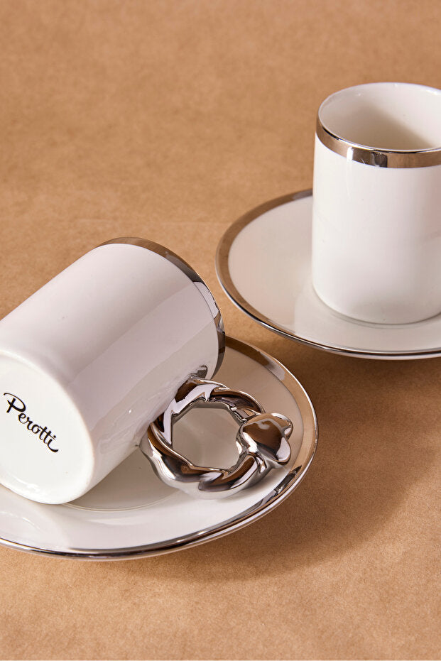 Cihangir Silver Trim Porcelain Coffee Cup Set for 2