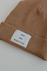 Mink Ribbed Beanie - "You Are Beautiful" Label