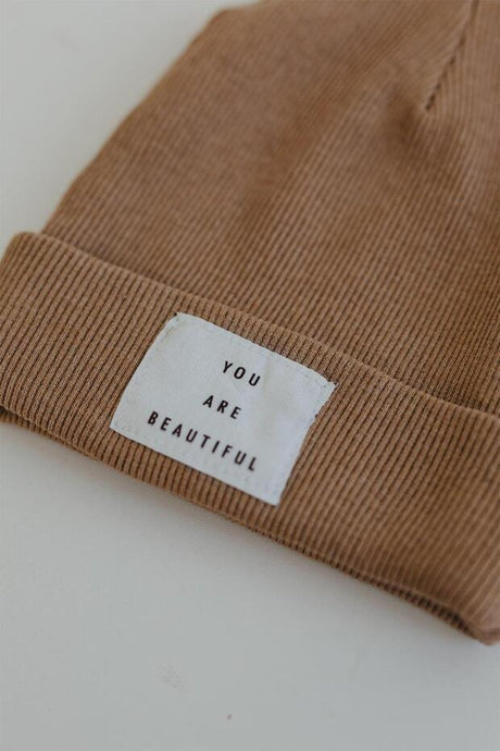 Mink Ribbed Beanie - "You Are Beautiful" Label