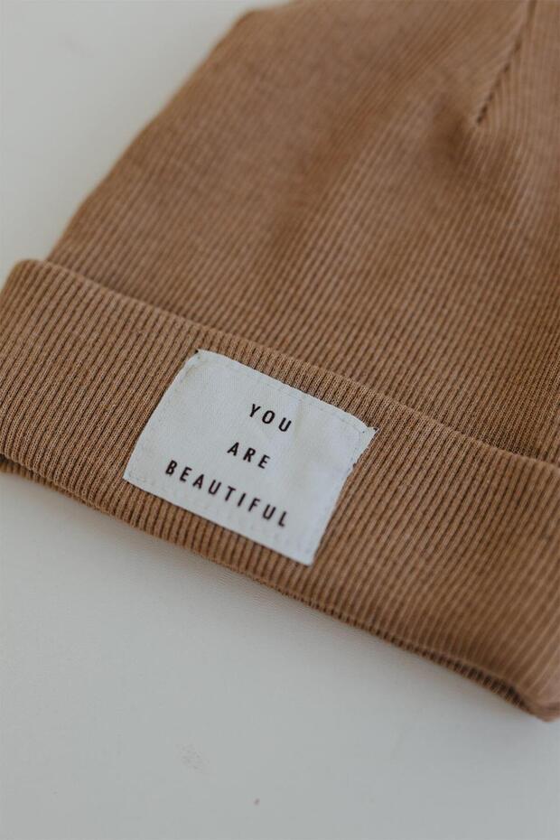 Mink Ribbed Beanie - "You Are Beautiful" Label
